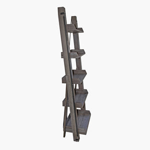 OS Home and Office Furniture Industrial Open Ladder Bookcase in Washed Driftwood Finish