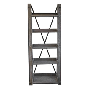 OS Home and Office Furniture Industrial Open Ladder Bookcase in Washed Driftwood Finish