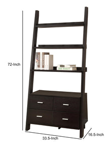 Benzara Cappuccino Ladder Bookcase With 4 Storage Drawers