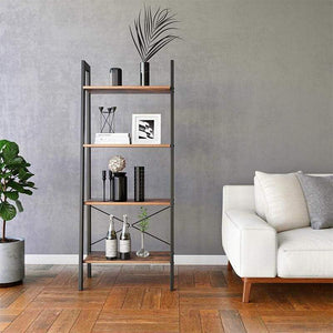 Benzara 4 Tiered Rustic Wooden Ladder Shelf With Iron Framework