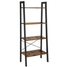 Load image into Gallery viewer, Benzara 4 Tiered Rustic Wooden Ladder Shelf With Iron Framework