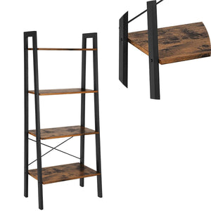 Benzara 4 Tiered Rustic Wooden Ladder Shelf With Iron Framework