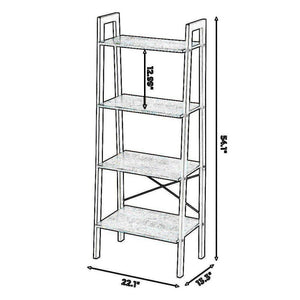 Iron Framed Ladder Storage Shelf With Four Wooden Bookshelves, by Benzara