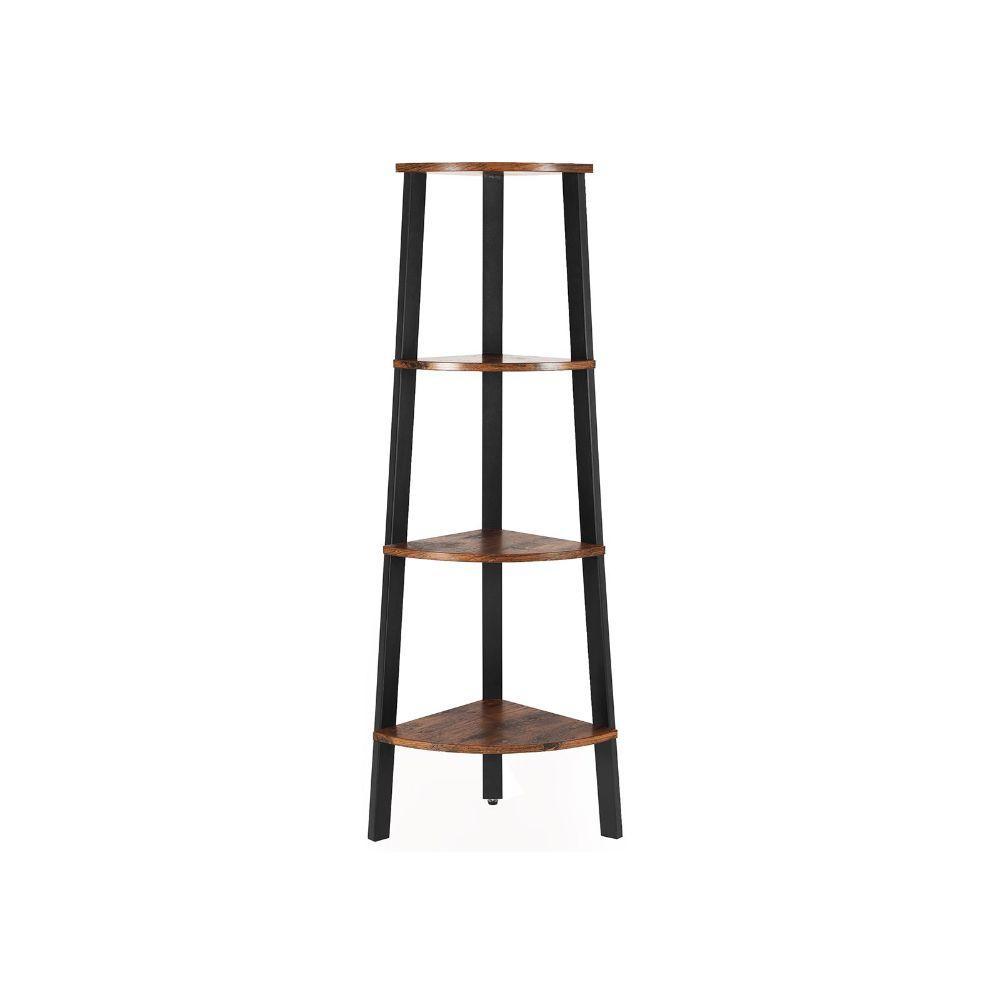 Brown And Black Four Tier Ladder Style Wooden Corner Bookshelf, by Benzara