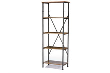 Load image into Gallery viewer, Baxton Studio Lancashire Brown Wood &amp; Metal Bookcase