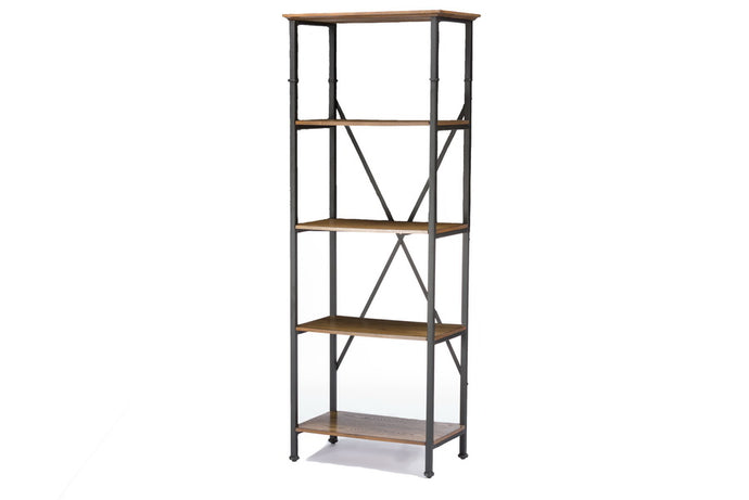 Baxton Studio Lancashire Brown Wood & Metal Bookcase