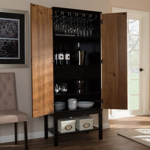 Baxton Studio Marya Mid-Century Modern Dark Brown And Walnut Two-Tone Wine Cabinet