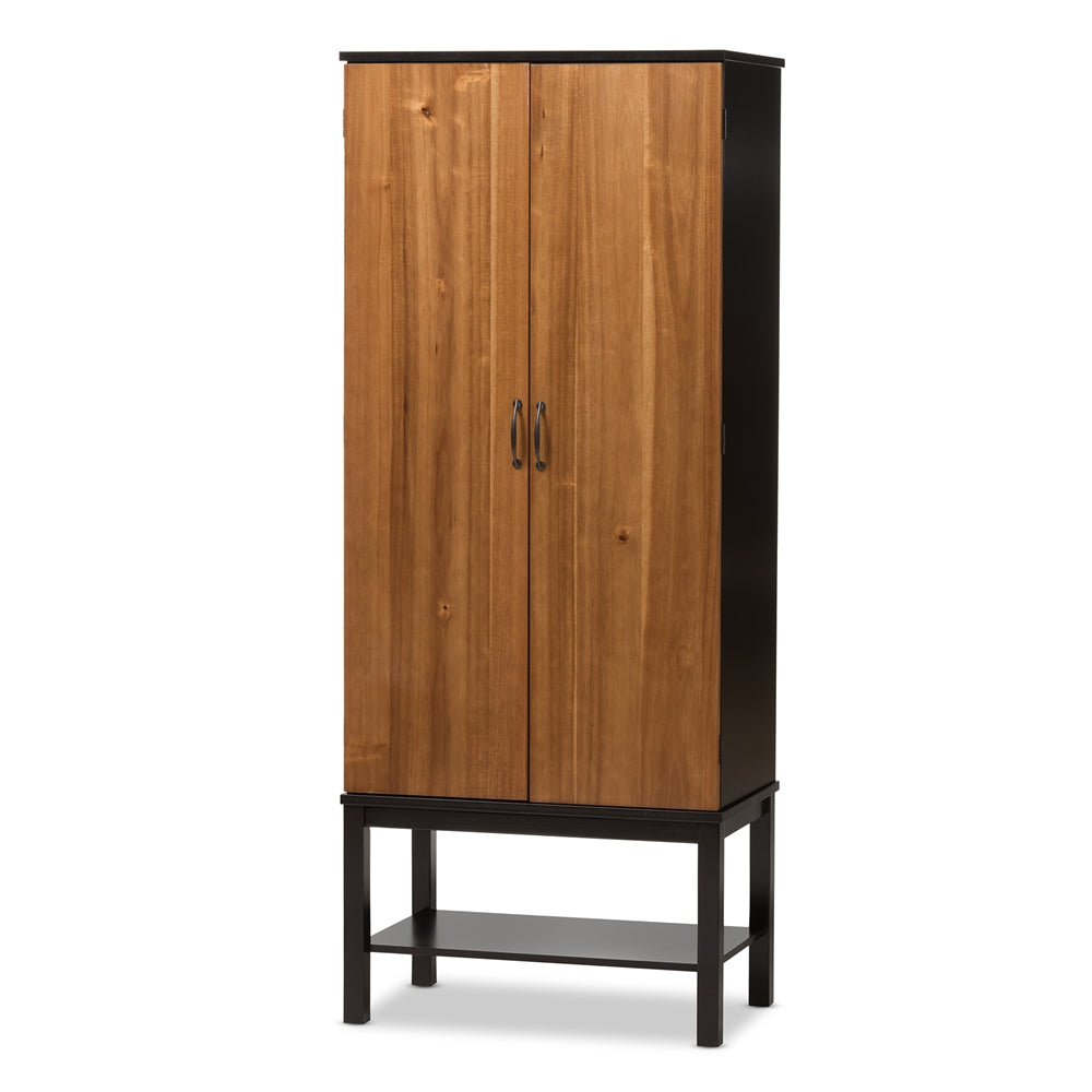 Baxton Studio Marya Mid-Century Modern Dark Brown And Walnut Two-Tone Wine Cabinet