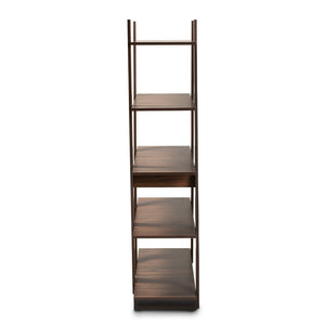 Modern Walnut Brown Finished 5-Tier Wood Geometric Display Shelf