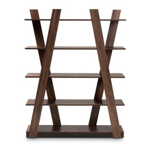 Load image into Gallery viewer, Modern Walnut Brown Finished 5-Tier Wood Geometric Display Shelf